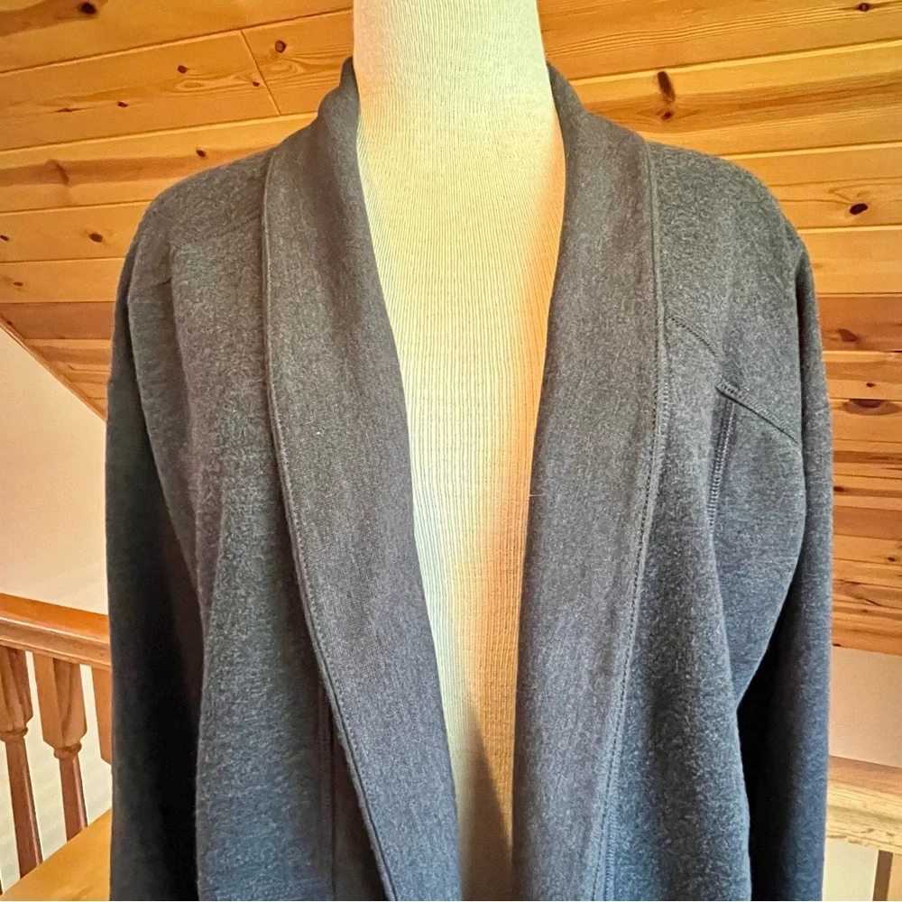 Eddie Bauer Women's Camp Fleece Wrap Open Front Cardigan Dark Gray Size XL - Picture 2 of 8